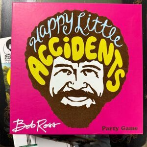 Bob Ross Happy Little Accidents Party Game and Bob Ross magazine set